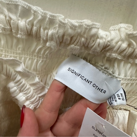 NWT Significant Other Emille Mini Linen Dress Cream white Smocked Dress short 8 - Picture 3 of 12